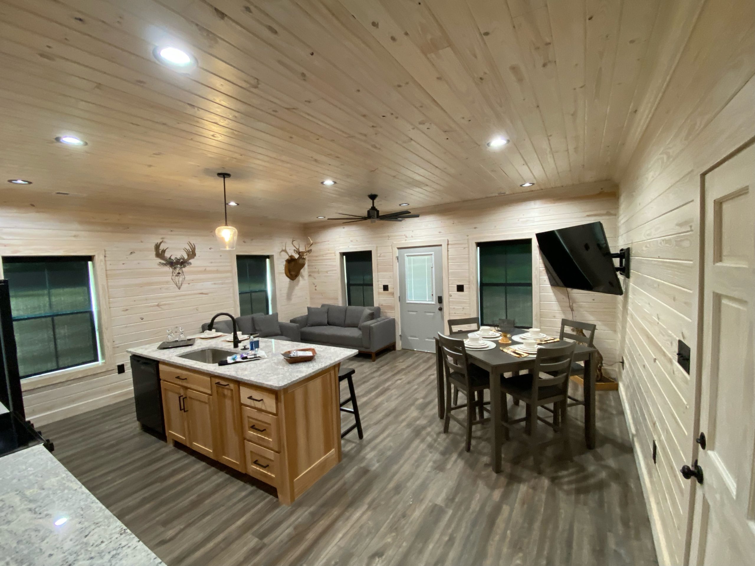 Barndominium living and dining area