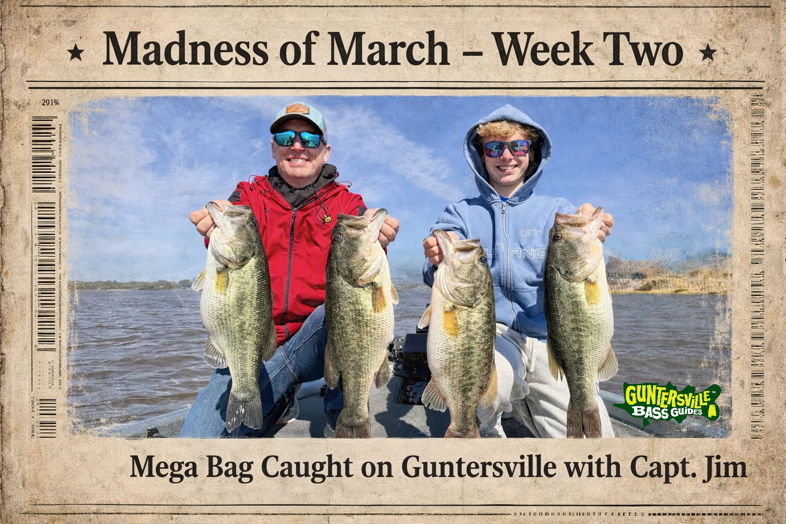 mega bag on Lake Guntersville with Capt Jim Guntersville Bass Guides