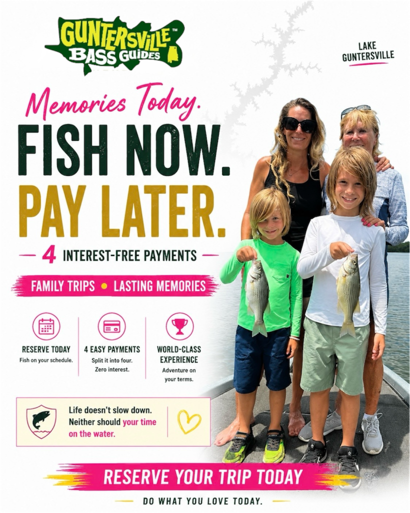 Family Lake Guntersville fishing trips with Fish Now Pay Later