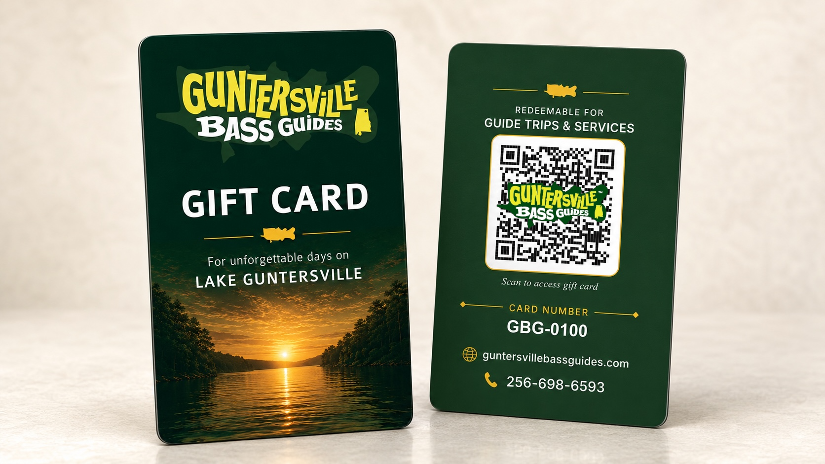 Guntersville Bass Guides physical Gift Card showing the front and back design
