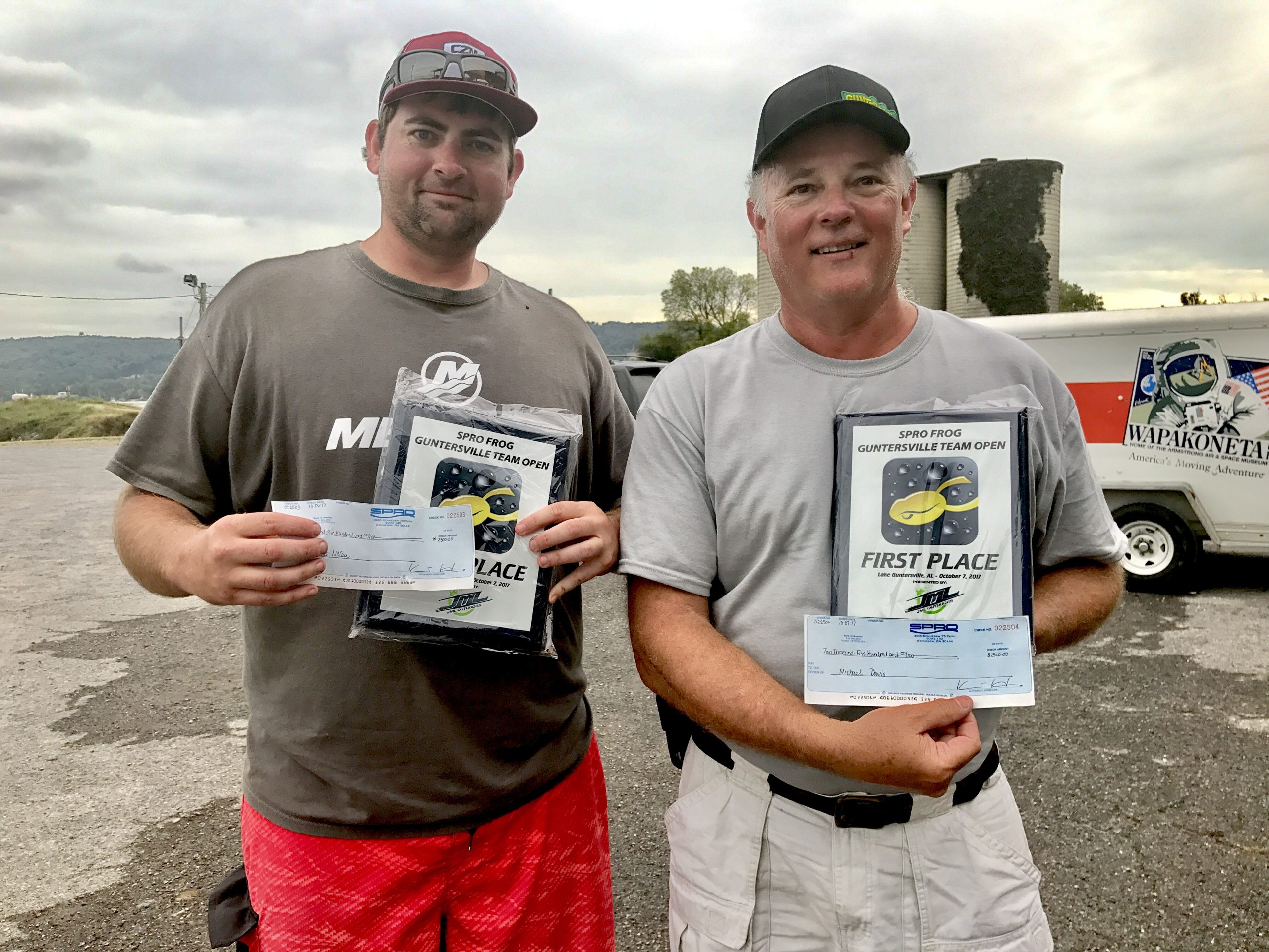 Mike Davis and Thomas McCain after winning the October 2017 SPRO Frog Tournament on Lake Guntersville