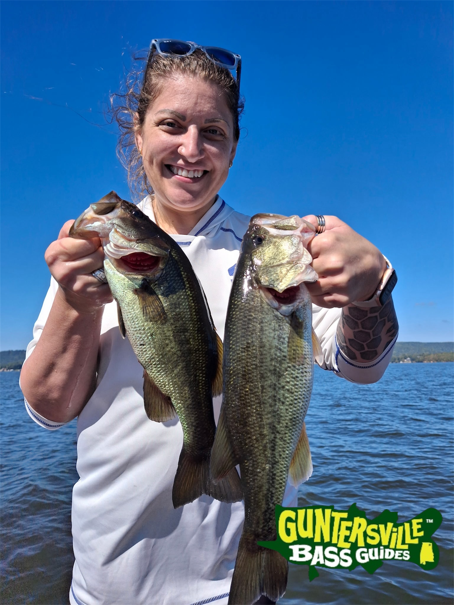 Corrie fishing Lake Guntersville with Captain Phillip
